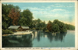 Lake and Boat House, Druid Hill Park Baltimore, MD Postcard Postcard