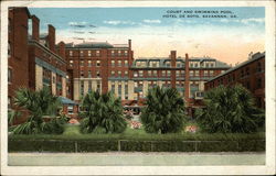 Court and Swimming Pool, Hotel de Soto Postcard