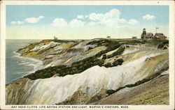 Gay Head Cliffs, Life Saving Station and Light, Martha's Vineyard, Mass Postcard