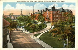 High School and City Hall, Central Hill Park Somerville, MA Postcard Postcard