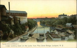 Looking Down on the Locks from Pine Street Bridge Lockport, NY Postcard Postcard