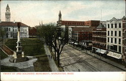 Front Street and Soldiers Monument Worcester, MA Postcard Postcard