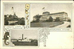 Boston Light, Rockland House, Steamer Lincoln Postcard