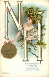 New Hampshire State Girl, Seal and Flower Postcard