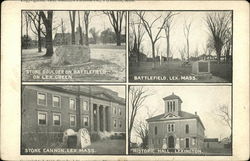 Stone Boulder on Battlefield on Lexington Green, Battlefield, Historic Hall, Stone Cannon Postcard