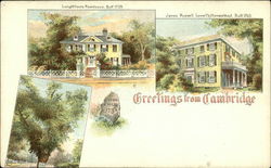 Greetings from Cambridge, Longfellow's Residence, Built 1738, James Russell Lowell's Homestead Massachusetts Postcard Postcard