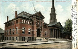 Wallace Library and Art Museum, First Baptist Church Postcard