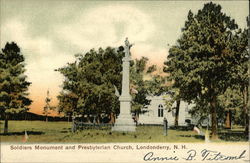 Soldiers Monument and Presbyterian Church Londonderry, NH Postcard Postcard