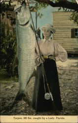 Tarpon, 185 lbs., Caught by a Lady, Florida Postcard