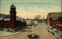 West Street with First Church Danbury, CT Postcard Postcard