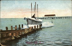 Launching Life Boat Watch Hill, RI Postcard Postcard