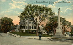 Residence of Hon. A. H. Shaw and Soldiers Monument Postcard