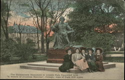 The Shakespeare Monument in Lincoln Park Decorated with "A Wreath of American Beauties" Chicago, IL Postcard Postcard