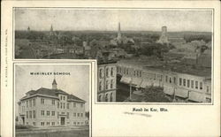 View of Town and McKinley School Fond du Lac, WI Postcard Postcard