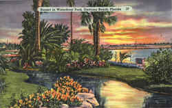 Sunset In Waterfront Park Daytona Beach, FL Postcard Postcard