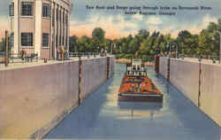 Tow Boat And Barge Going Through Locks On Savannah River Augusta, GA Postcard Postcard