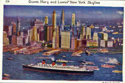 Queen Mary And Lower New York Skyline Boats, Ships Postcard Postcard