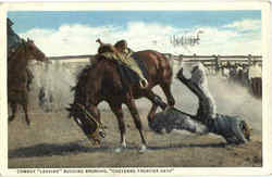 Cowboy Leaving Bucking Broncho Postcard