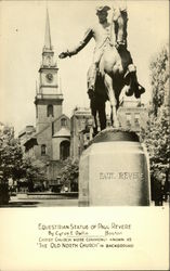 Old North Church and Paul Revere Equestrian Statue Boston, MA Postcard Postcard