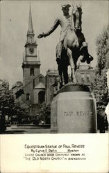 Old North Church and Paul Revere Equestrian Statue Postcard