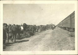 Army Soldiers at Train Station Palacios, TX Postcard Postcard