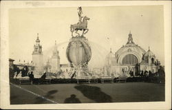 Riding Horseman on Sphere Statue Postcard