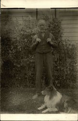 Elderly Man Poses With His Collie Dog Men Postcard Postcard