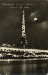 Eiffel Tower - Illuminations at Night Paris, France 1925 Exposition des Arts Decoratifs Postcard Postcard