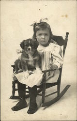 Girl and Dog in Rocking Chair Girls Postcard Postcard