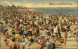 Crowds on the Beach Revere Beach, MA Postcard Postcard