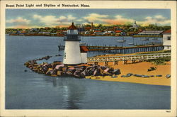 Brant Point Light and Skyline Nantucket, MA Postcard Postcard