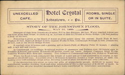 Hotel Crystal - Story of the Johnstown Flood, May 31, 1889 Postcard