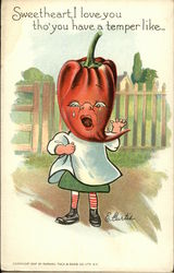 Sweetheart, I Love you Tho' You Have a Temper Like a Hot Pepper Fantasy Postcard Postcard