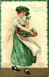 Girl with Basket of Shamrock Postcard