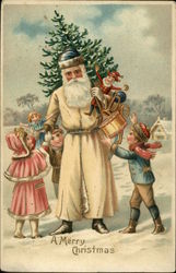 A Merry Christmas - Santa in White Robe Santa Claus Postcard Postcard