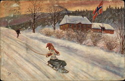 Skiing & Sledding Norway Postcard Postcard