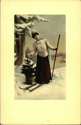 Woman Skiing Postcard Postcard