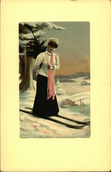 Woman Skiing Postcard Postcard