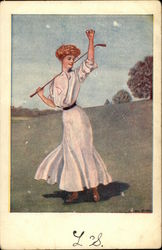 Woman in Long White Dress Playing Golf Postcard