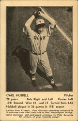 The Giants 1932 Schedule - Carl Hubbell - Pitcher Postcard