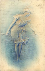 Girl Wading in Water Women Postcard Postcard