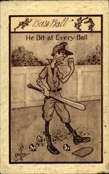 Baseball, He Bit at Every Ball Postcard Postcard