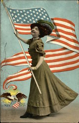 Woman Waving American Flag Patriotic Postcard Postcard