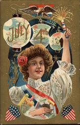 Woman Setting Fireworks Postcard