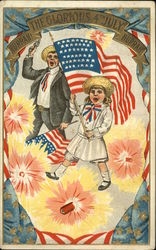 Boy and Girl holding the Flags Postcard