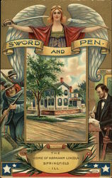 Sword and Pen The Home of Abraham Lincoln, Springfield, Ill Presidents Postcard Postcard