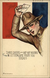 Three Cheers and Hip Hip Hooray Patriotic Postcard Postcard