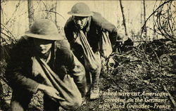 Barbed Wire Cut Americans Creeping on the Germans with Hand Grenades - France World War I Postcard Postcard