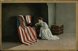 Woman Mourning at Loved One's Flag Patriotic Postcard Postcard