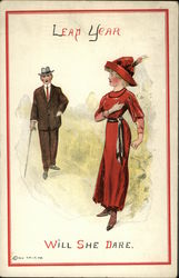 Leap Year - Will She Dare? Postcard